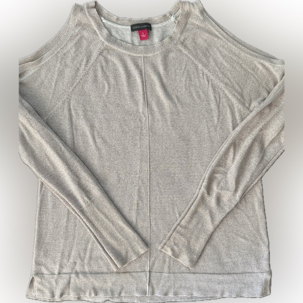 Vince Camuto Shimmer Cream Cold Shoulder Knit Sweater